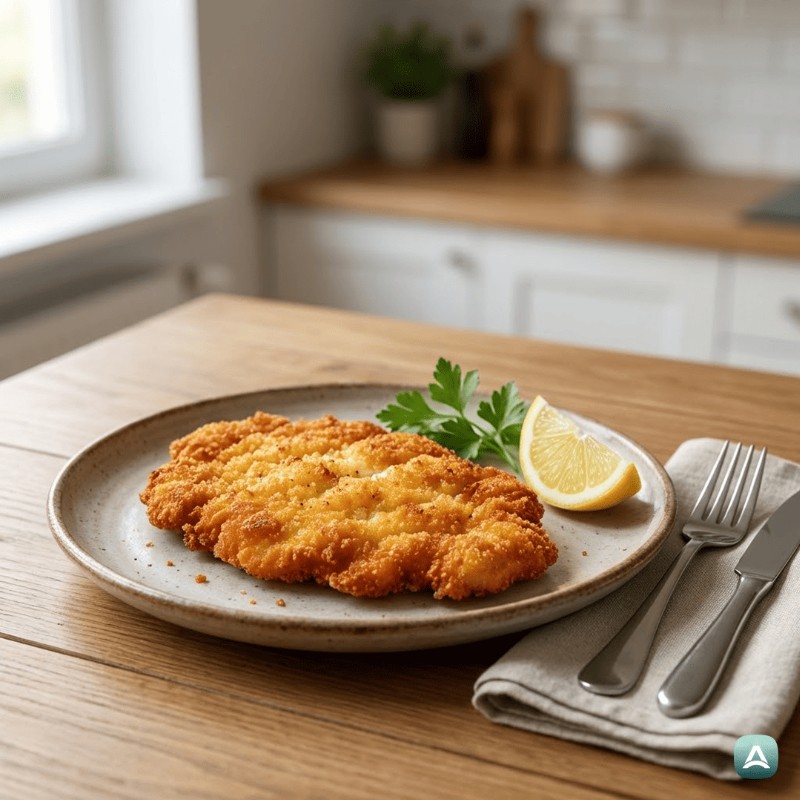 Knuspriges 'Wiener' Hähnchenschnitzel aus der Heißluftfritteuse