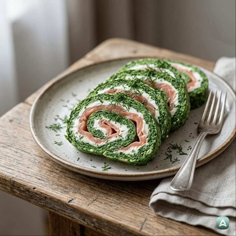 Proteinreiche Spinatrolle mit Lachs und frischem Dill