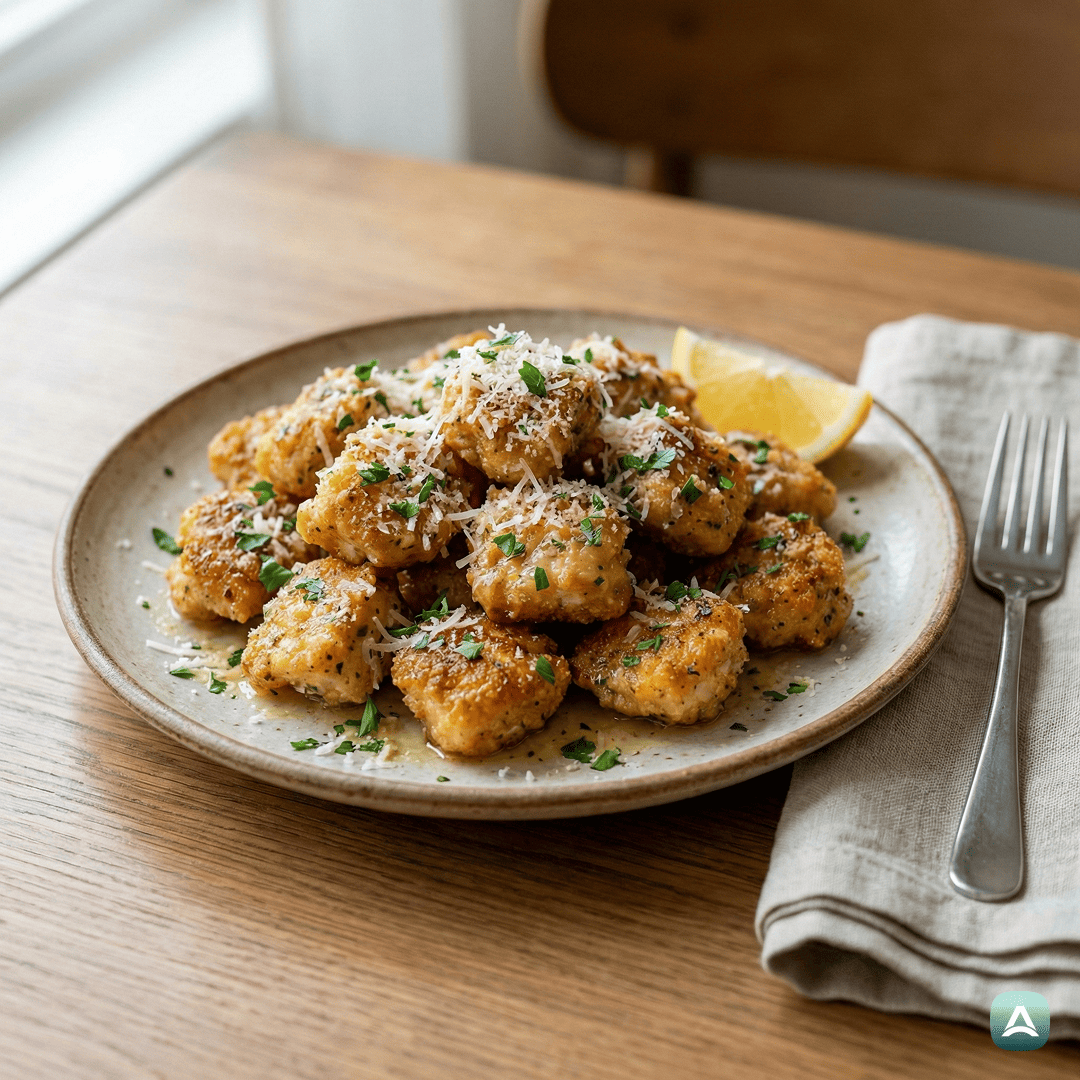 Hrustljavi piščančji grižljaji s česnom in parmezanom