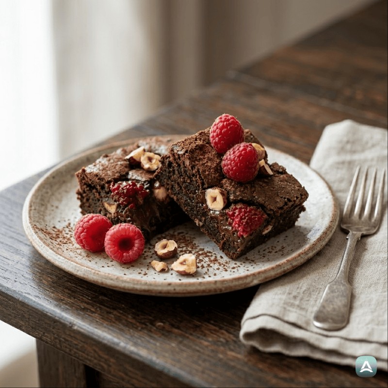Keto-Brownies mit Haselnüssen und Himbeeren