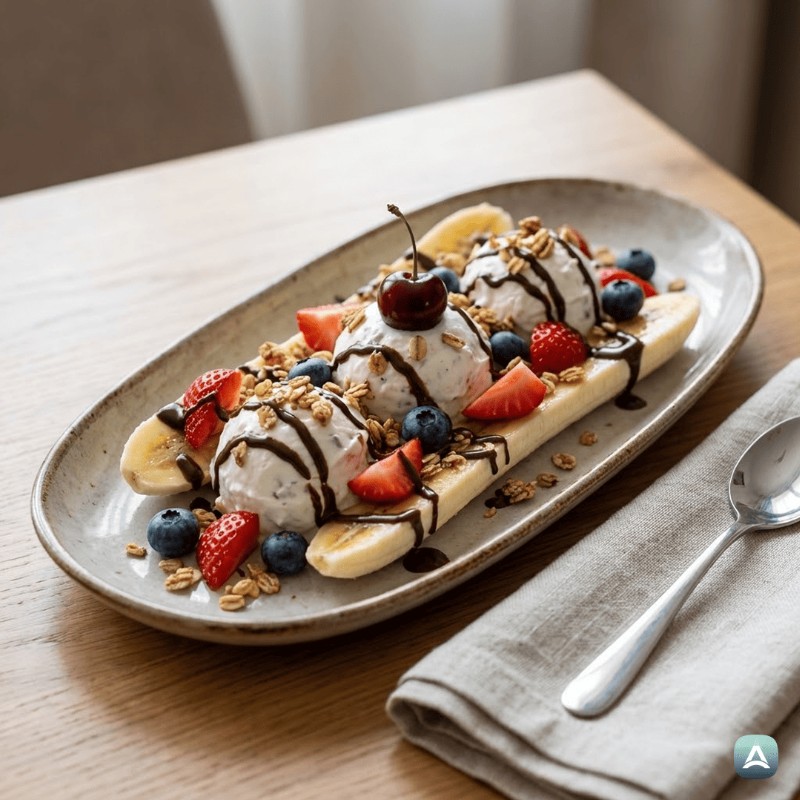 Zdravi banana split z grškim jogurtom