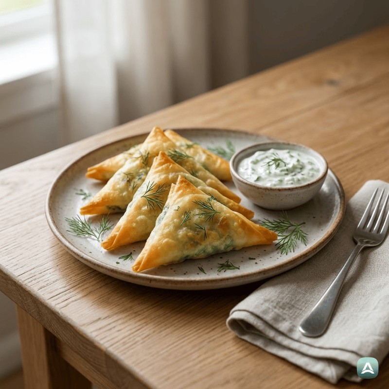 Knusprige Spinatdreiecke mit Feta-Käse und frischen Kräutern
