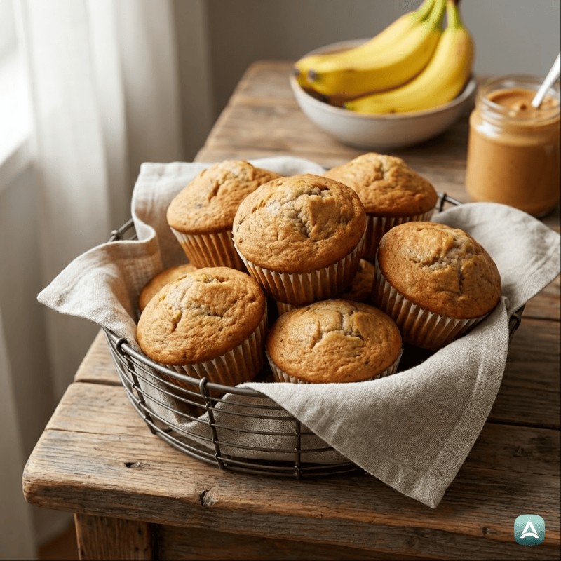 Gesunde Bananen-Muffins mit Erdnussbutter und Dinkelmehl