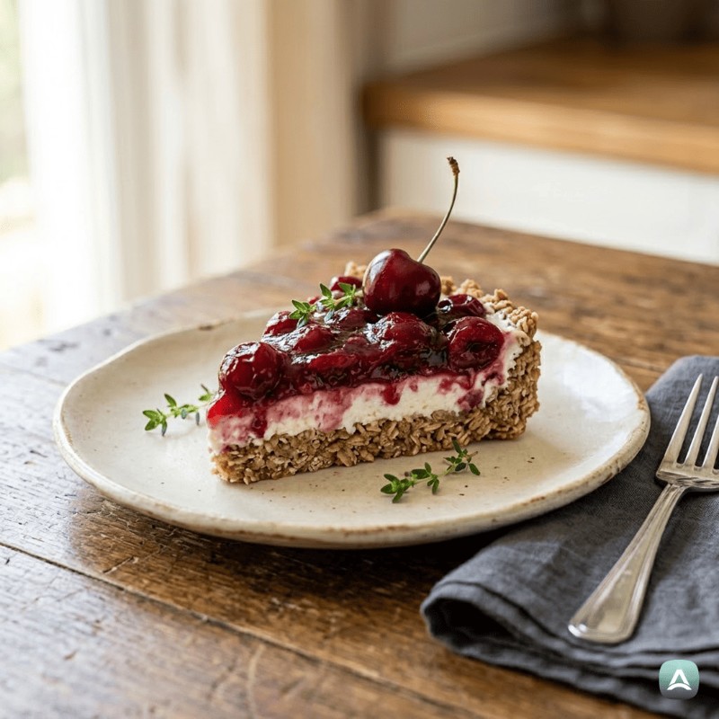 Gesunde Kirschtorte mit Joghurtcreme und knusprigem Haferboden
