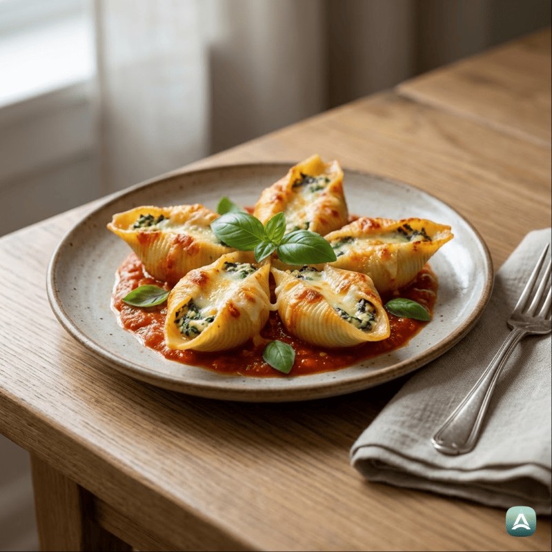 Mit Ricotta und Spinat gefüllte Pasta in hausgemachter Tomatensauce