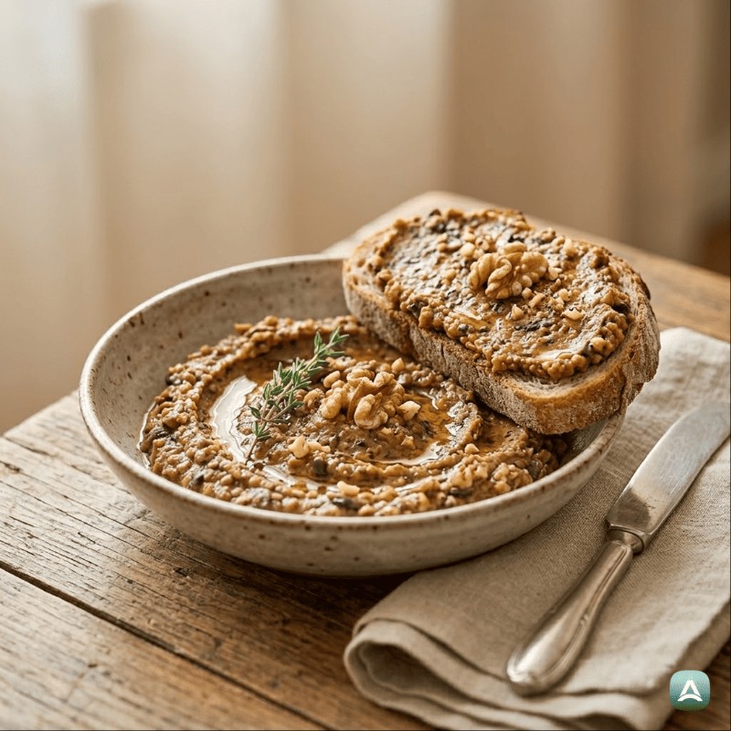 Hausgemachte Linsenpastete mit Pilzen und Walnüssen