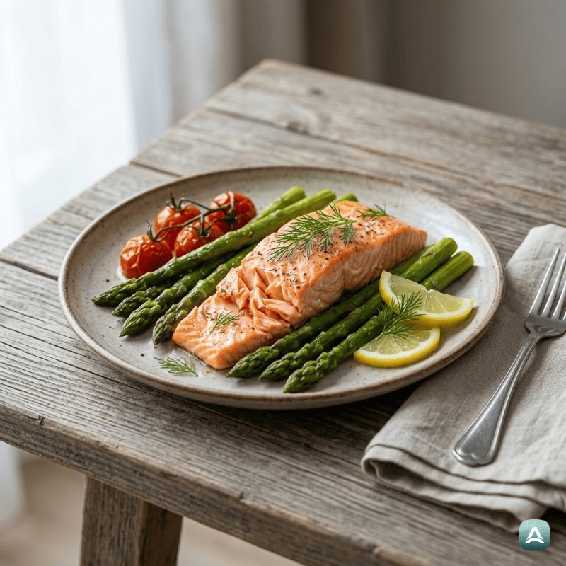 Saftiger Lachs mit Spargel und Kirschtomaten aus dem Ofen