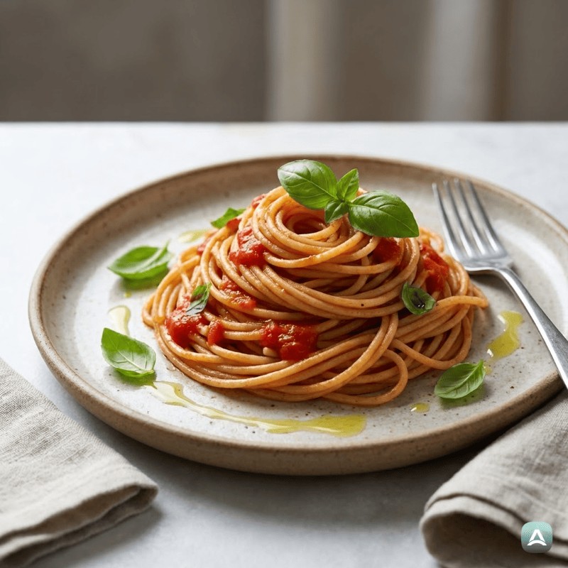Spaghetti mit frischer Tomatensauce, Basilikum und Knoblauch